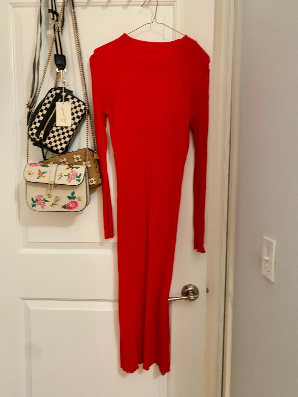 H&M Bright Red Ribbed Crewneck Maxi Dress